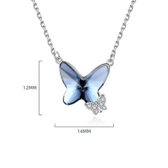 Butterfly Necklace Blue Zircon Stone and Pave Set AAA Cubic Zirconias - Picture 6 of 6